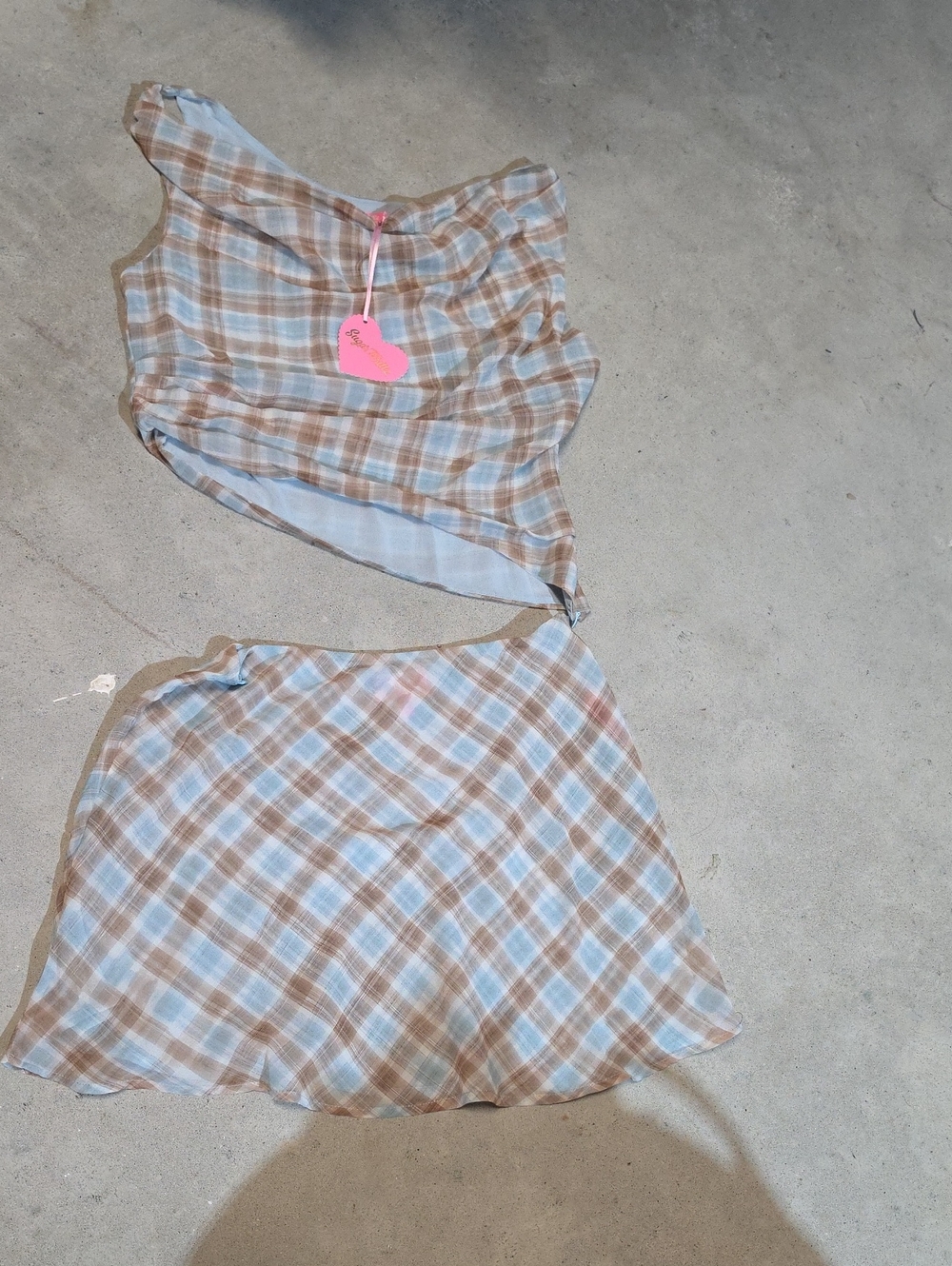 Nwt Sugar Thrillz Plaid Two-Piece Women's Skirt Set in Light Blue and Tan